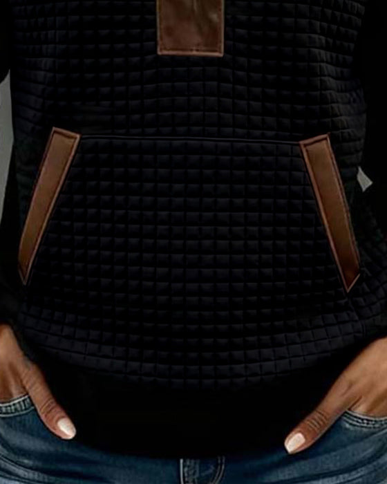 Sweatshirt Revers Fermeture Éclair Poche Bloc De Couleur