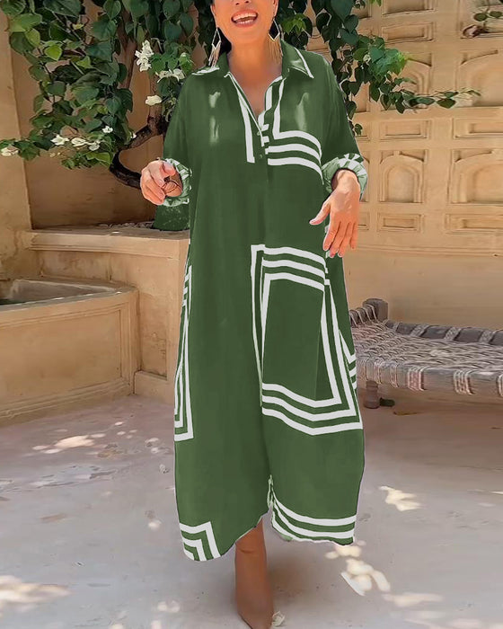 Robe décontractée imprimée rectangulaire à revers