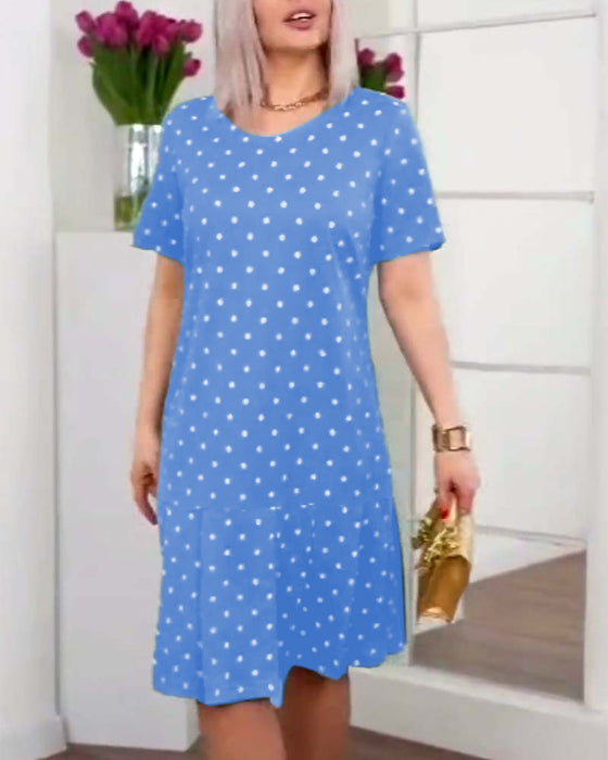 Robe décontractée à manches courtes et imprimé à pois