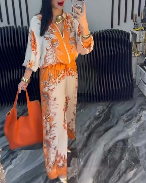 Costume à Pantalon Large Tempérament Col Montant Fermeture Éclair