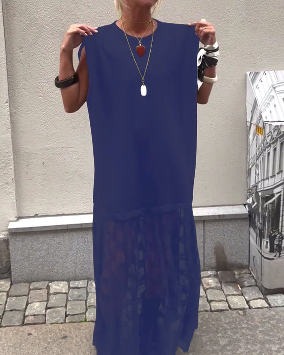 Robe sans Manches en Mesh et Patchwork