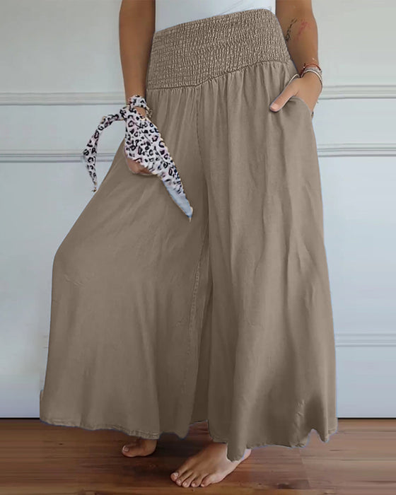 Pantalon à taille élastiquée et jambes larges