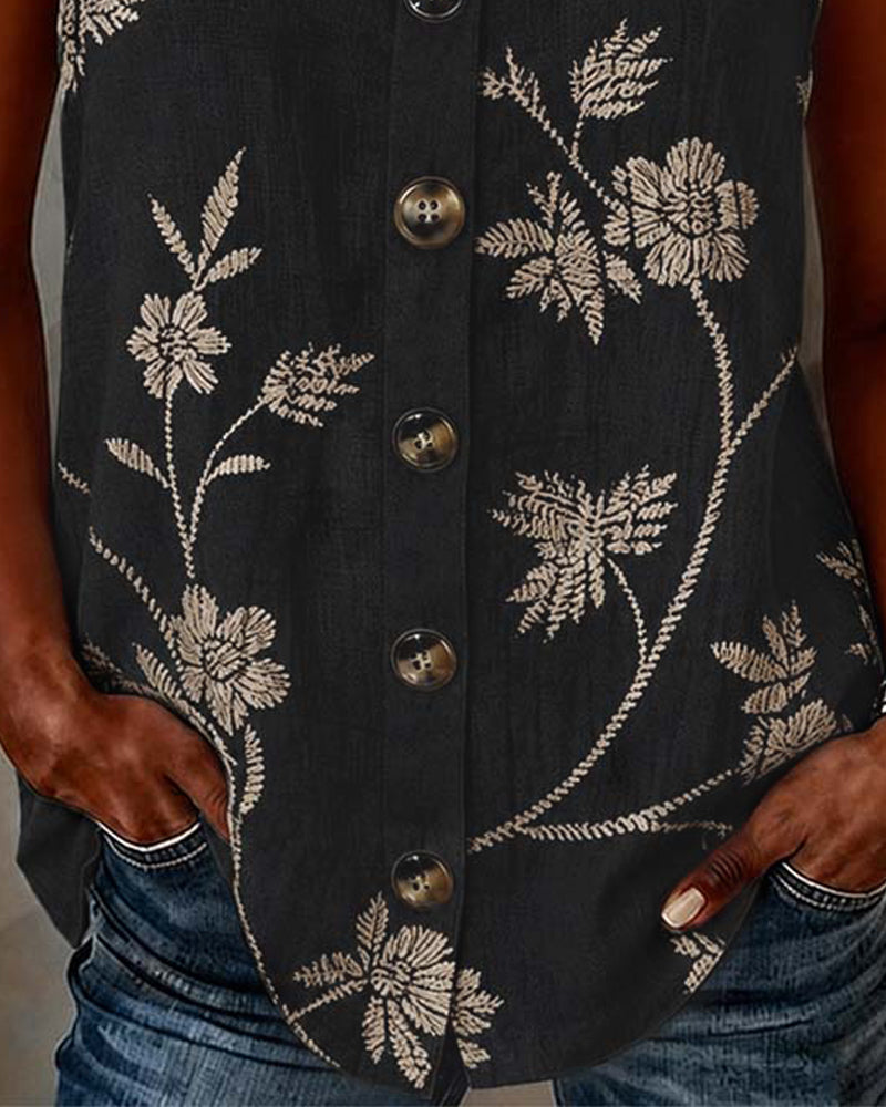 Débardeur Florale Camisole Anneau Métallique