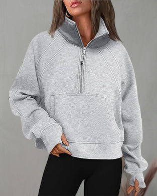 Sweat zippé à col roulé et manches courtes