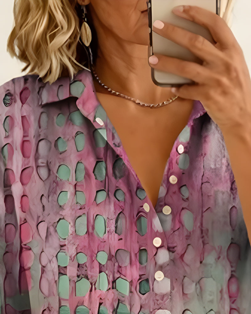 Blouse Imprimé Pois Bouton Demi-Patron