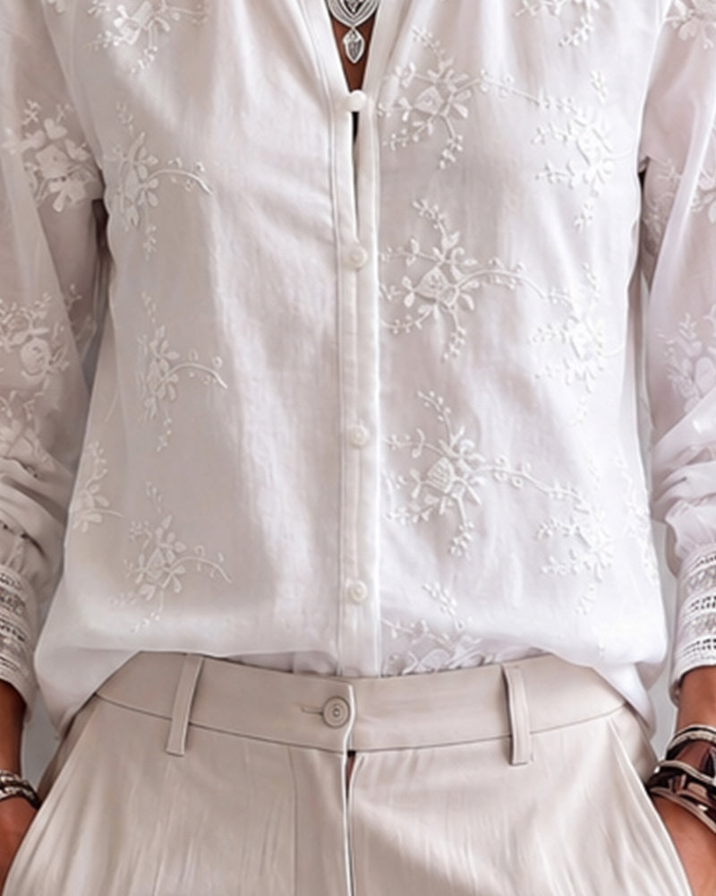 Blouse Bordure Volant Col Mandarin