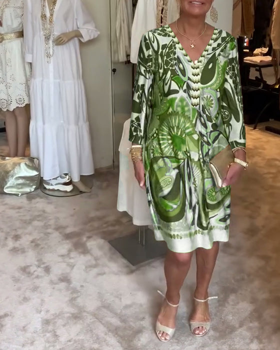 Robe décontractée à col en V et imprimé rétro