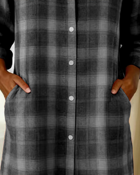 Robe Chemise À Carreaux Col Revers Boutonnée