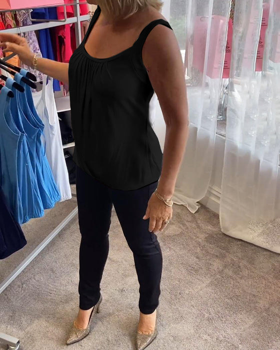 Haut sans manches décontracté uni plissé