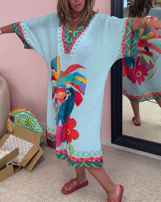 Robe à col en V imprimée Graffiti