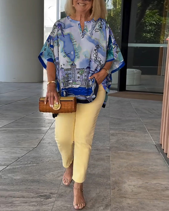 Blouse Manche Chauve-Souris Imprimé