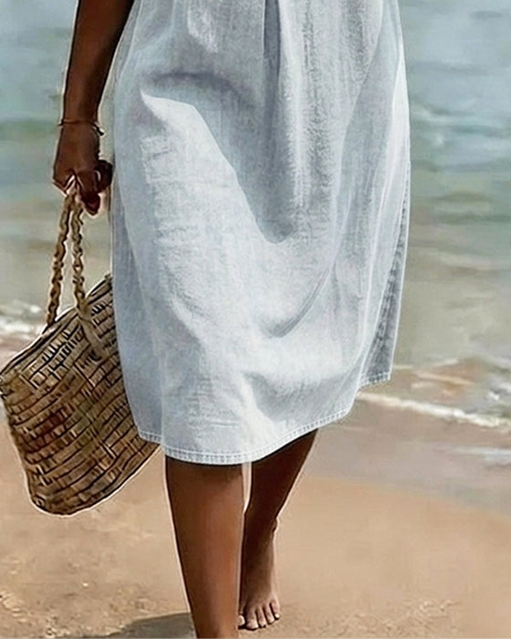 Robe Lotus Feuille Manches Jeans