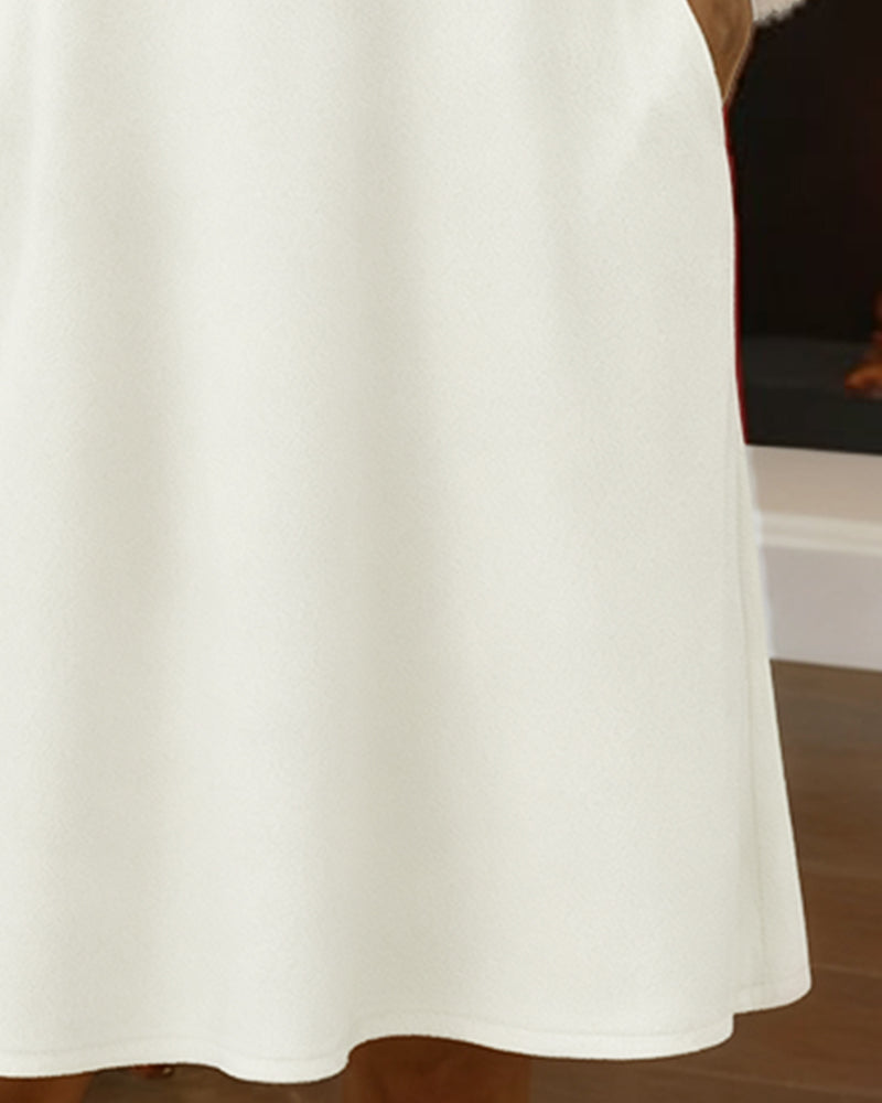 Robe À Col En V Avec Contraste Duveteux