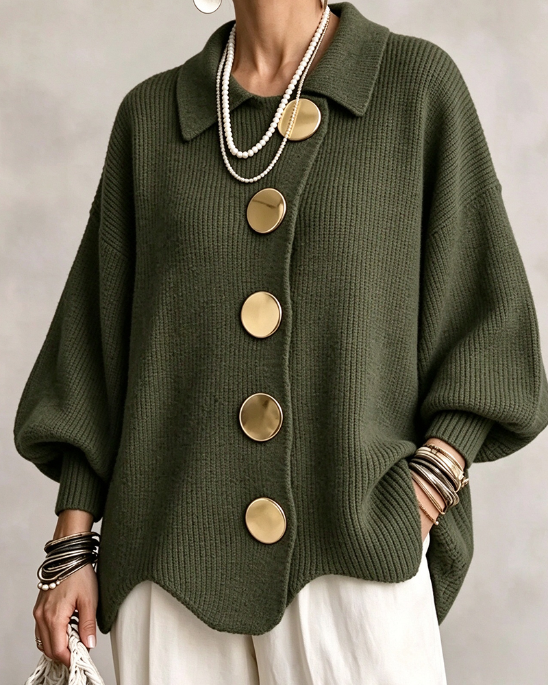 Cardigan Grand Bouton Métallique Revers
