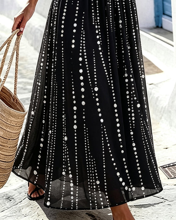 Robe Col Rond À Pois Croisé Sans Manches