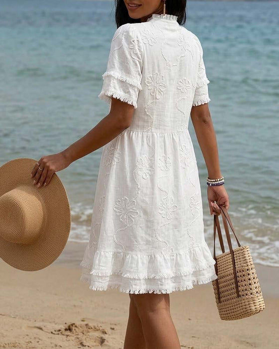 Robe Col Monté Demi Patte Frange
