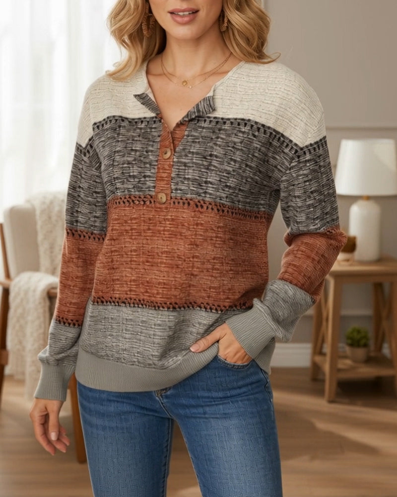 Sweat-Shirt À Boutons Mode Color-Block