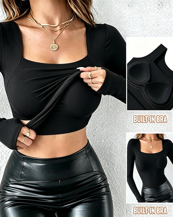 🔥 Col En U Shapewear Soutien-Gorge Intégré Manches Longues Débardeur
