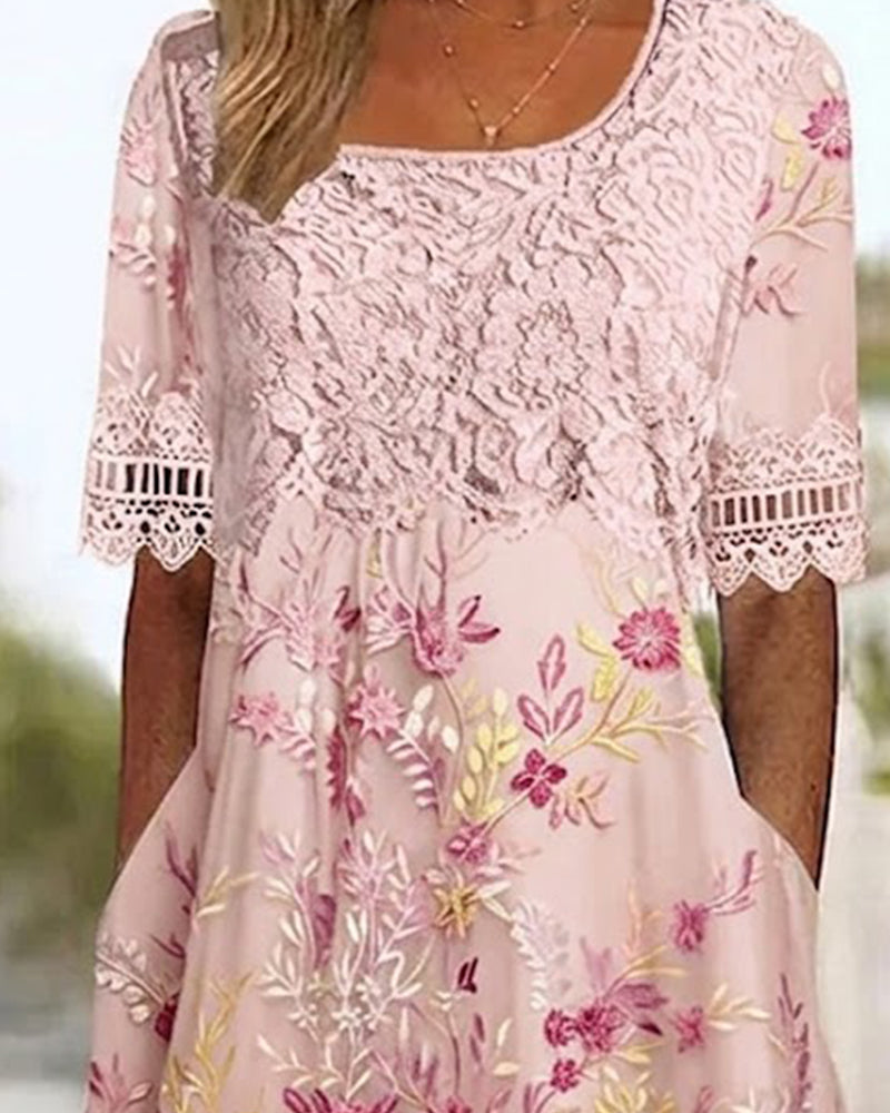 Robe Dentelle Florale Patchwork Ligne A