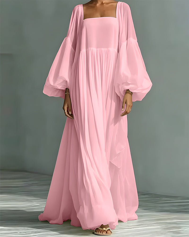 Robe Carré Encolure Manche Bouffante Fée Maxi