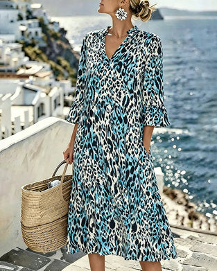 Robe Volant Dégradé Col En V Léopard
