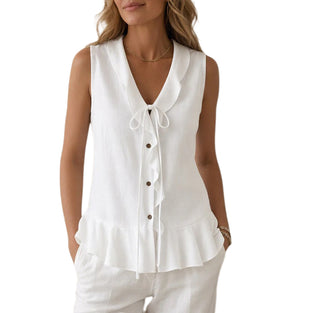 Tank Top Volant Cravate Sans Manches