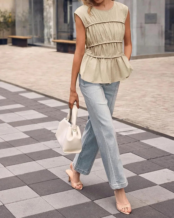 Blouse Col Rond Froncée Taille
