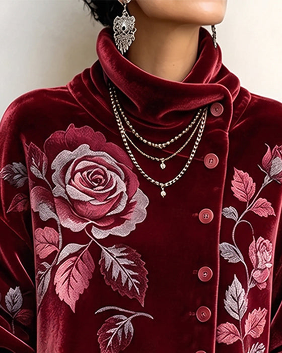 Haut Rose Imprimé Bouton Irrégulière