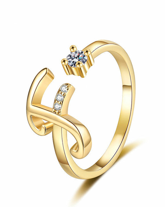 Bague Réglable Scintillante Avec Initiale Pour Femmes