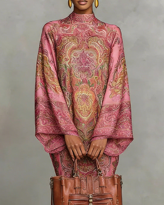 Robe À Col Montant Avec Imprimé Vintage