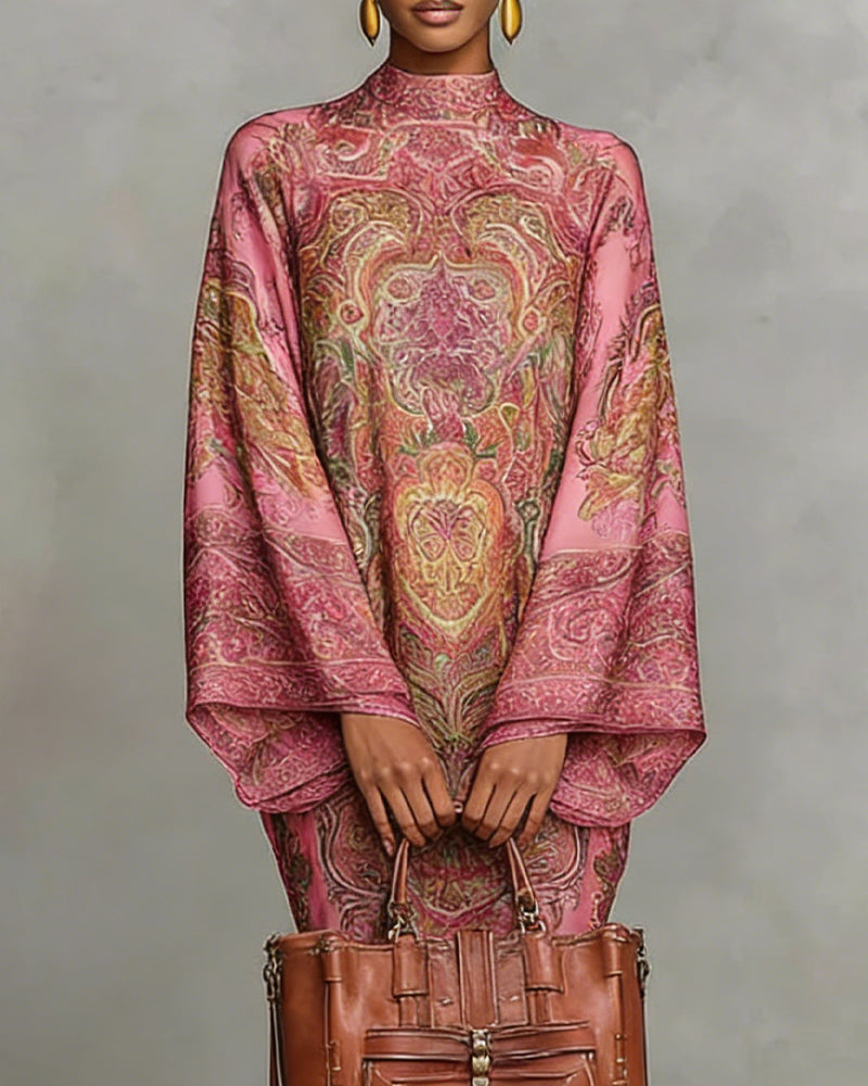 Robe À Col Montant Avec Imprimé Vintage