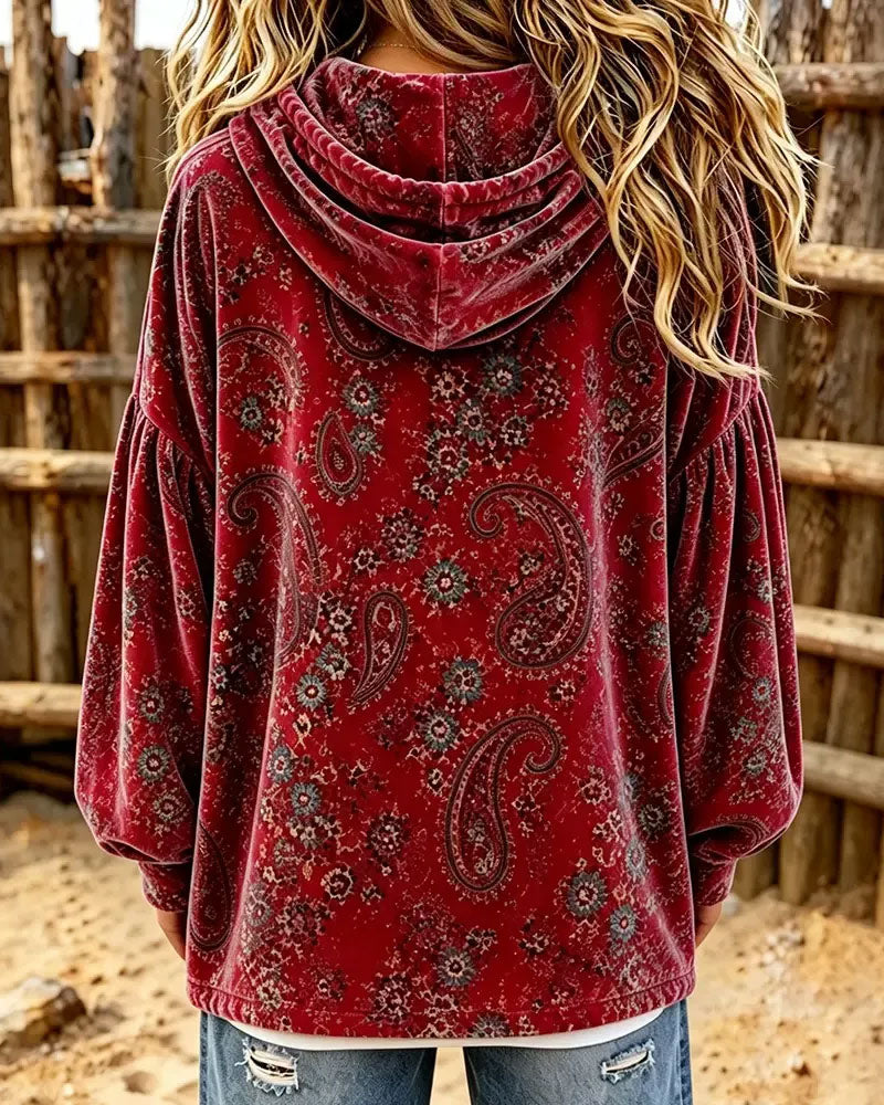 Hoodie Paisley Imprimé Velours