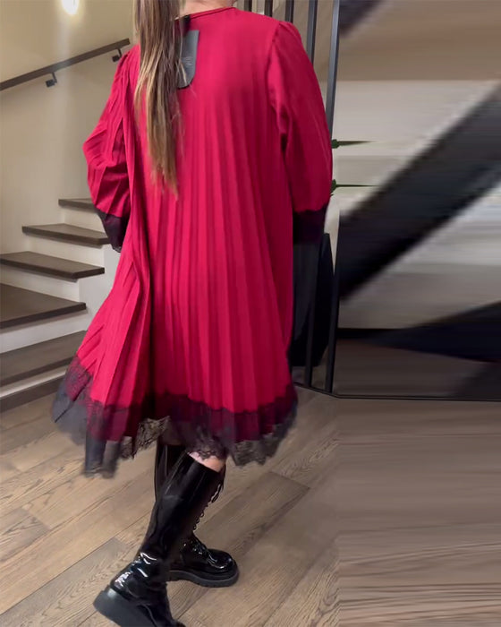 Robe Ample À Plissés Et Col Rond