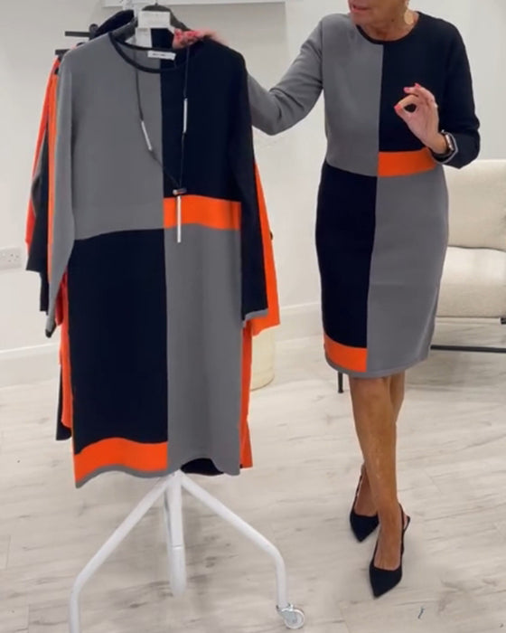 Robe élégante à col rond et à quatre carrés assortis de couleurs