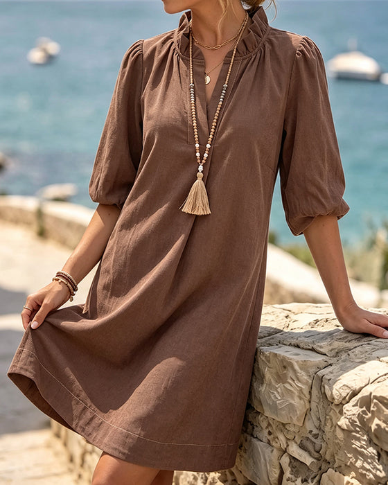 Robe À Volants, Manches Mi-longues, Uni