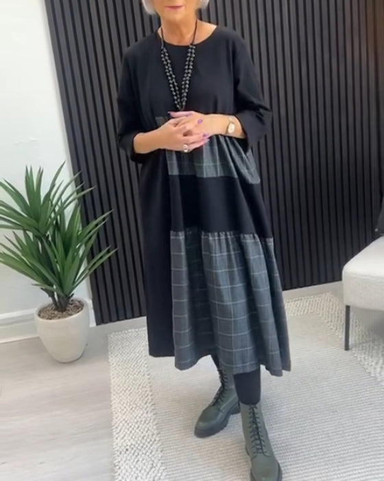 Robe décontractée à carreaux patchwork avec poche