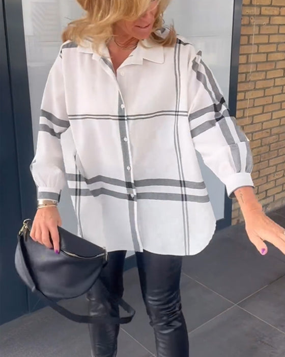 Chemise décontractée à carreaux à revers