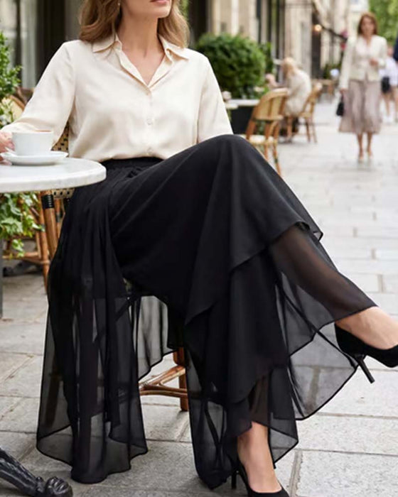 Pantalon Ample Asymétrique Décontracté Jambe Large