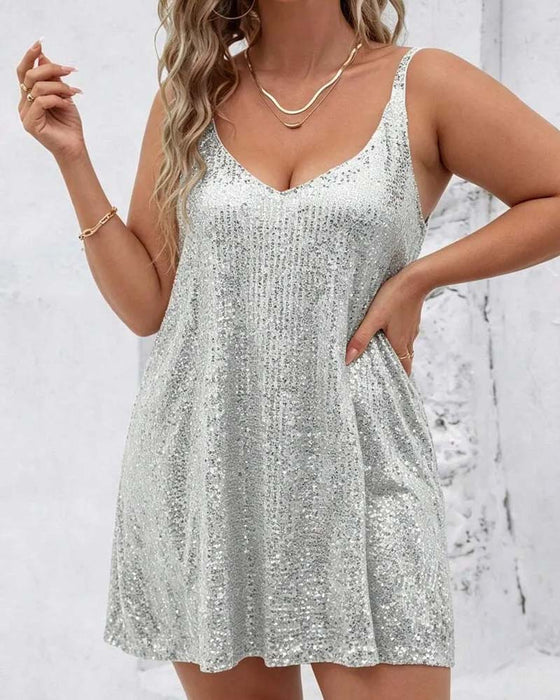 Robe Col V Camisole Paillette