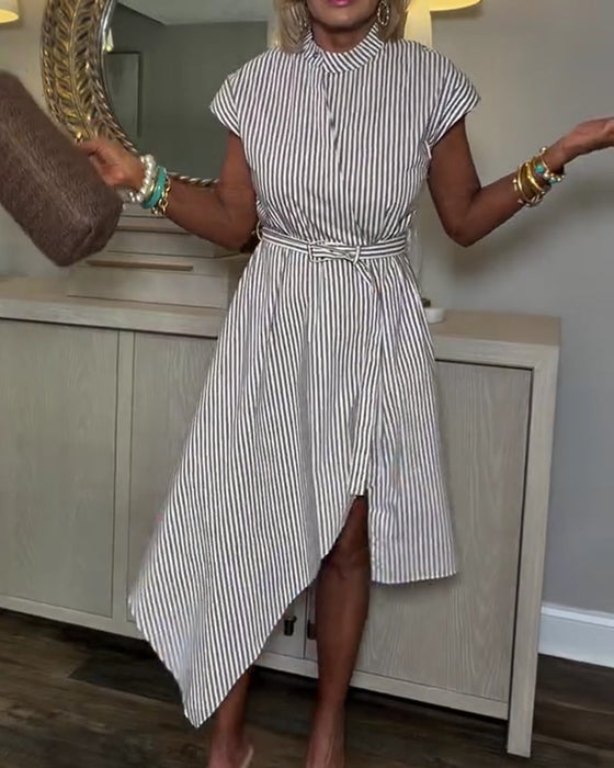 Robe Rayure Verticale Ceinturée Chemise
