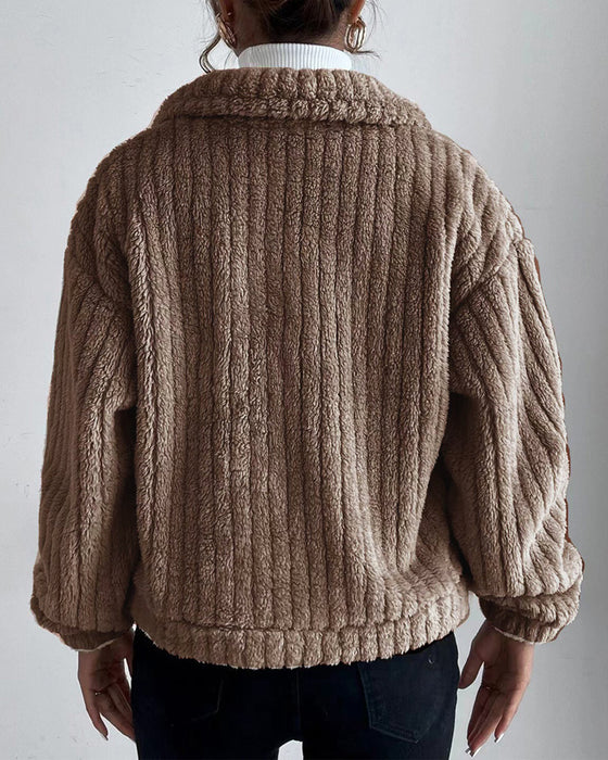 Manteau épais décontracté de couleur unie avec revers boutonné et manches longues