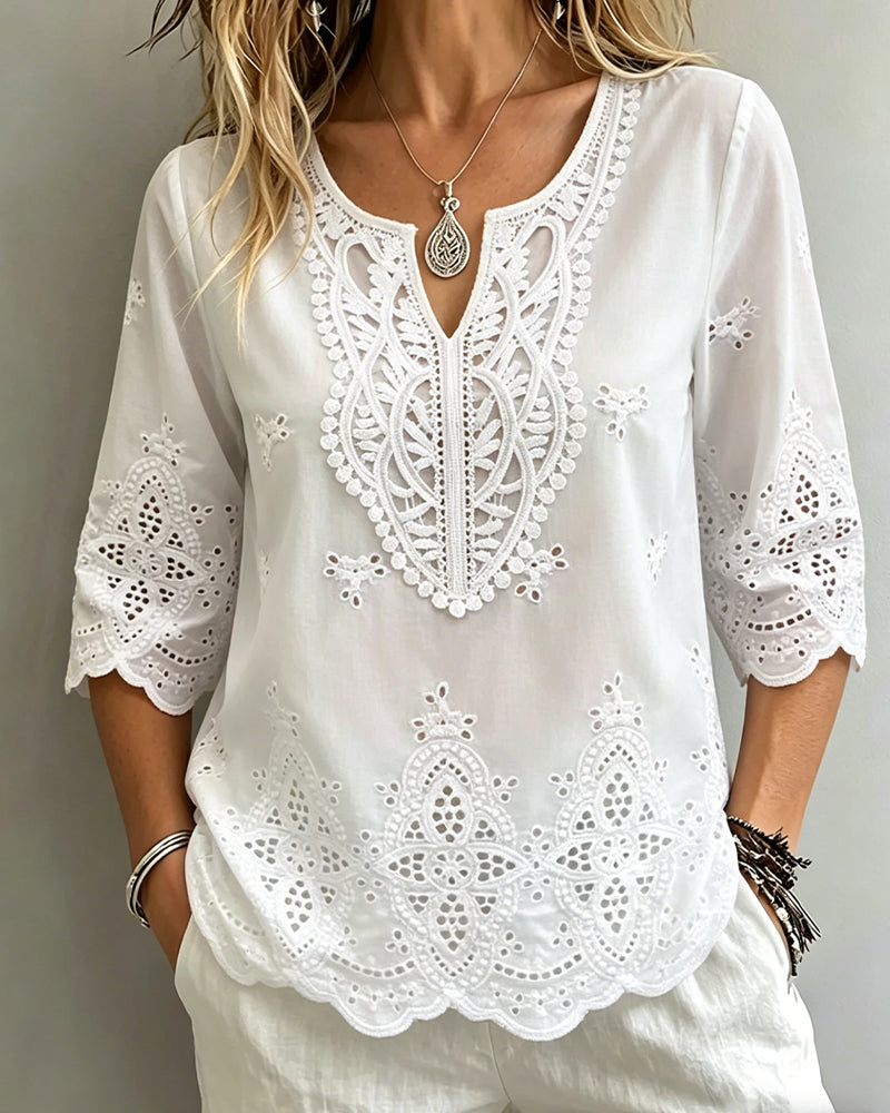 Blouses Sexy Dentelle Ajourée Col En V
