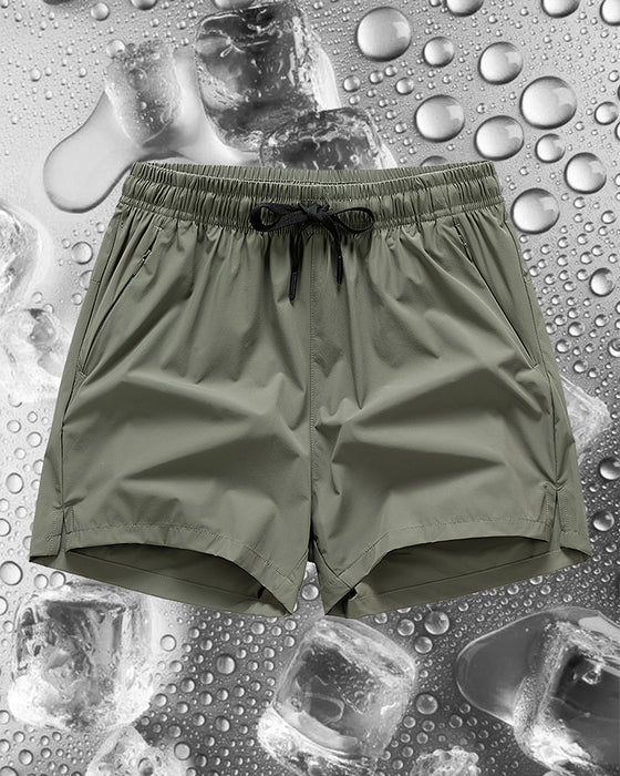 Shorts Hommes Taille Élastique Poche Séchage Rapide Ice-Soie Sport