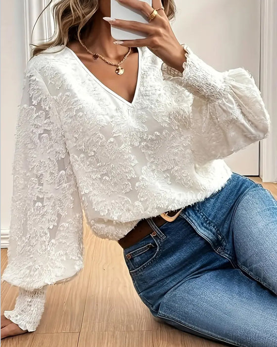 Blouse Manches Lanterne Élégante Encolure En V