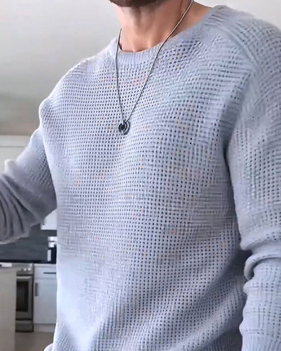 Pull-Over Homme Col Rond Gaufré Manches Longues