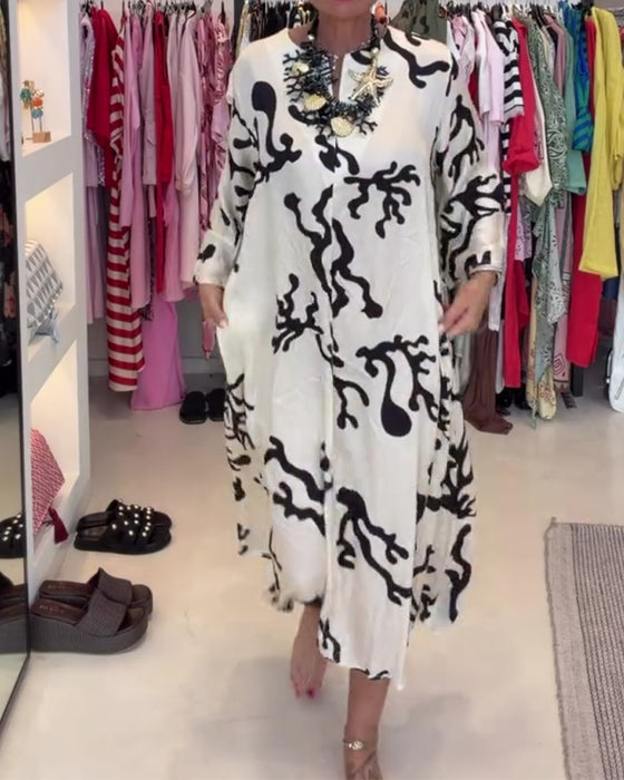 Robe Manches Longues Imprimé Vintage