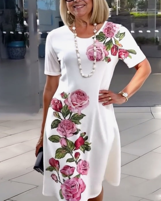 Robe Manches Courtes Imprimé Rose Tubes