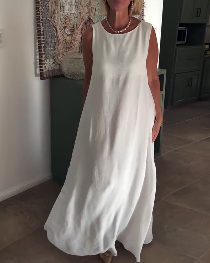 Robe Sans Manches Loose Drapée Longue