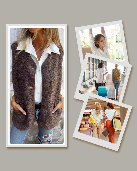 Gilet Femme Automne Boutonné Court Chaud