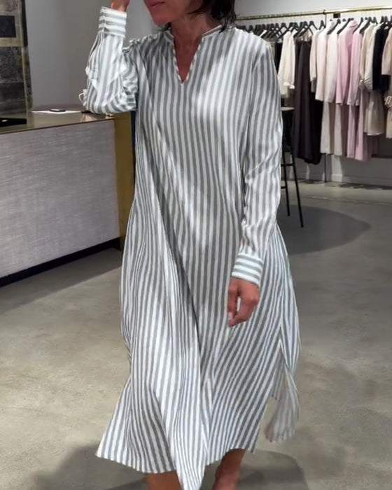 Robe Rayée Fente Côté Maxi
